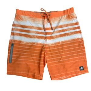ZeroXposur Mens Swim Trunks Orange White Striped Board Shorts Zipper Large NWT